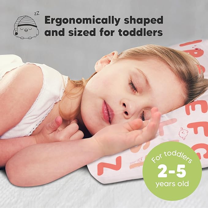 Toddler Pillow with Pillowcase - 13x18 My Little Dreamy Pillow, Organic Cotton Toddler Pillows for Sleeping, Kids Pillow, Travel Pillows,Mini Pillow,Nursery Pillow,Toddler Bed Pillow (KeaABC Sakura)