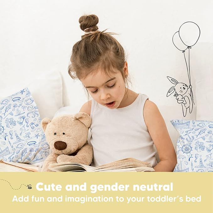 Toddler Pillow with Pillowcase - 13x18 My Little Dreamy Pillow, Organic Cotton Toddler Pillows for Sleeping, Kids Pillow, Travel Pillows, Mini Pillow, Nursery Pillow, Toddler Bed Pillow (Nautical)