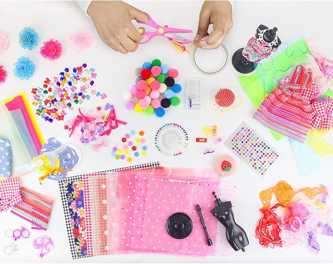 Ecore Fun 448 Pcs Fashion Design Kit for Girls Doll Accessories DIY Set Creativity DIY Arts & Crafts Toys with Mannequins Gift for 6-8 8-12 Year Old Girl