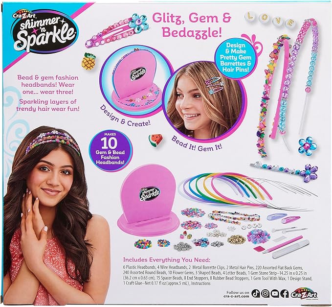 Shimmer 'N Sparkle Sparkling Headband and Barrettes - Make Your own Beaded Headbands and Barrettes Hair Accessories for Kids Birthday Present Ages 8 and Up