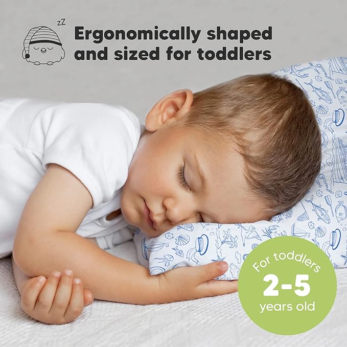 Toddler Pillow with Pillowcase - 13x18 My Little Dreamy Pillow, Organic Cotton Toddler Pillows for Sleeping, Kids Pillow, Travel Pillows, Mini Pillow, Nursery Pillow, Toddler Bed Pillow (Nautical)