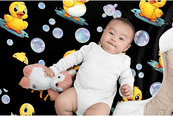 Custom Name Ducks And Bubbles Blanket Adult duck Blanket Kids Funny Blanket Suitable for Bedroom sofa Crib Couch Chair outdoor All Season Items That Yellow Duck Lovers Will Love 90”×120 ”for Family