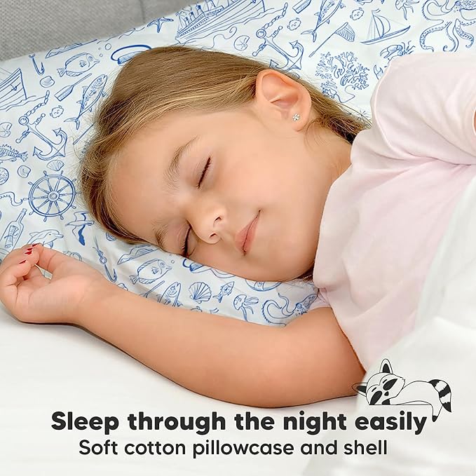 Toddler Pillow with Pillowcase - 13x18 My Little Dreamy Pillow, Organic Cotton Toddler Pillows for Sleeping, Kids Pillow, Travel Pillows, Mini Pillow, Nursery Pillow, Toddler Bed Pillow (Nautical)