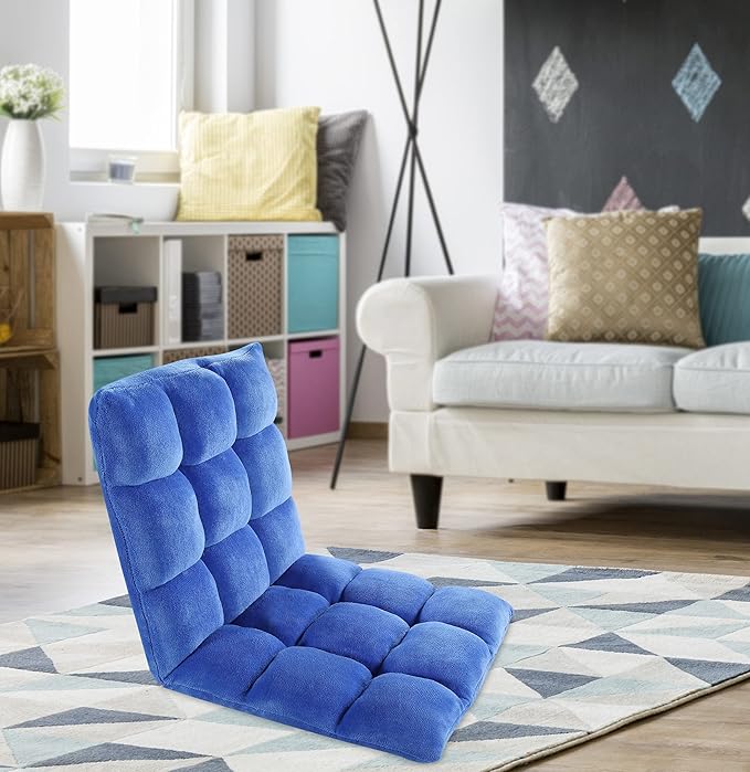 Lounge Adjustable Recliner Rocker Memory Foam Armless Floor Gaming Ergonomic Chair, Royal Blue 43.3D x 21.5W x 5.5H in