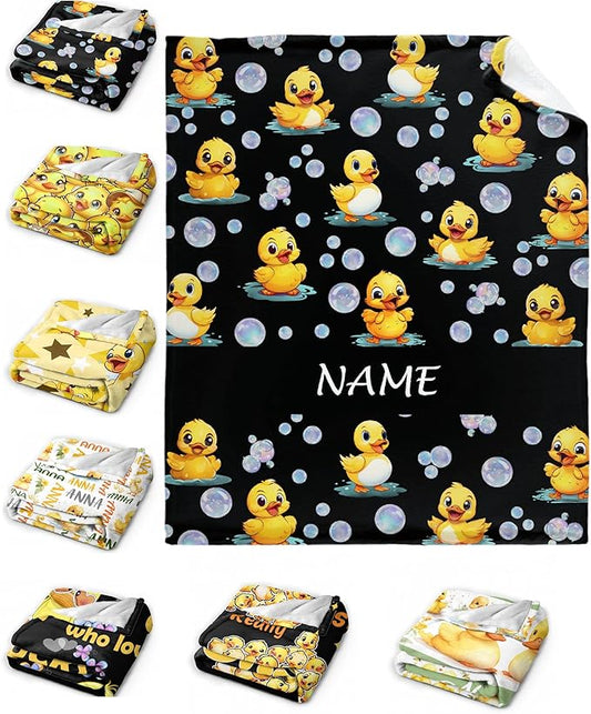 Custom Name Ducks And Bubbles Blanket Adult duck Blanket Kids Funny Blanket Suitable for Bedroom bed sofa Crib Couch Chair outdoor All Season Items That Yellow Duck Lovers Will Love 80"x60"for Adult