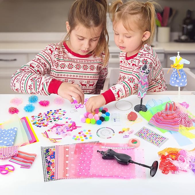 Ecore Fun 448 Pcs Fashion Design Kit for Girls Doll Accessories DIY Set Creativity DIY Arts & Crafts Toys with Mannequins Gift for 6-8 8-12 Year Old Girl