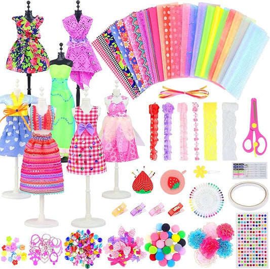 Ecore Fun 448 Pcs Fashion Design Kit for Girls Doll Accessories DIY Set Creativity DIY Arts & Crafts Toys with Mannequins Gift for 6-8 8-12 Year Old Girl