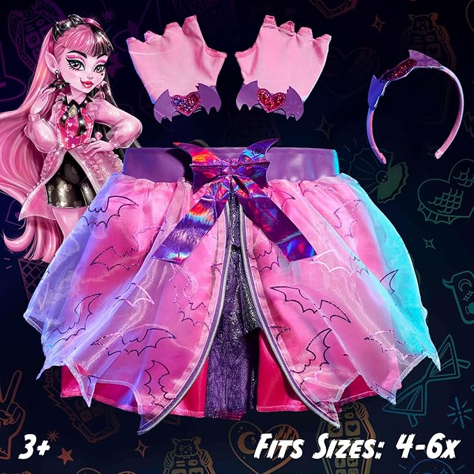 Monster High Draculaura Fashion Tutu Set Amazon Exclusive, 3-Pieces, 4-6X, Dress Up and Pretend Play, Pink, Kids Toys for Ages 6 Up by Just Play